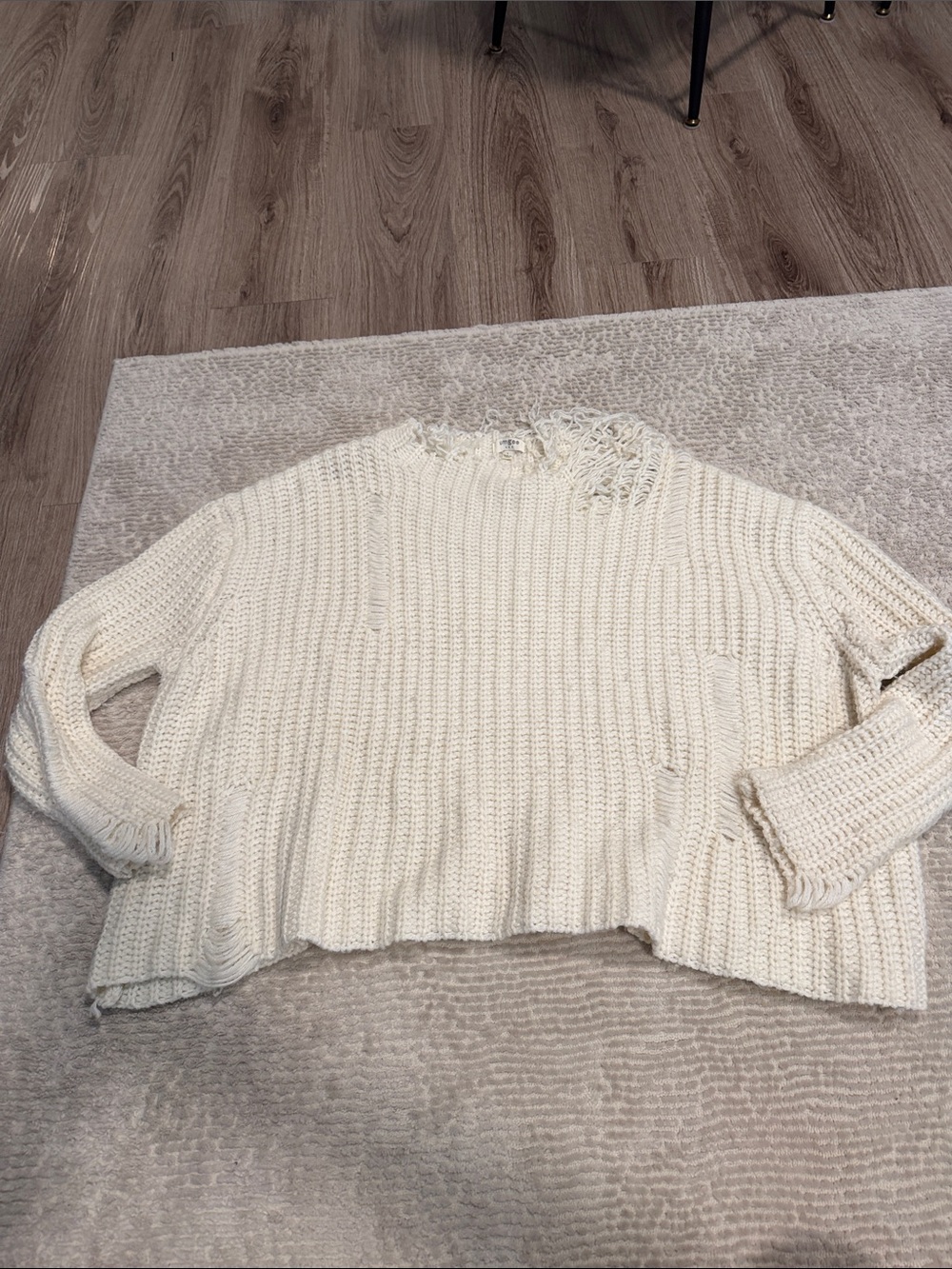 Umgee Women's Cream Chunky Knit Sweater - Distressed Crewneck